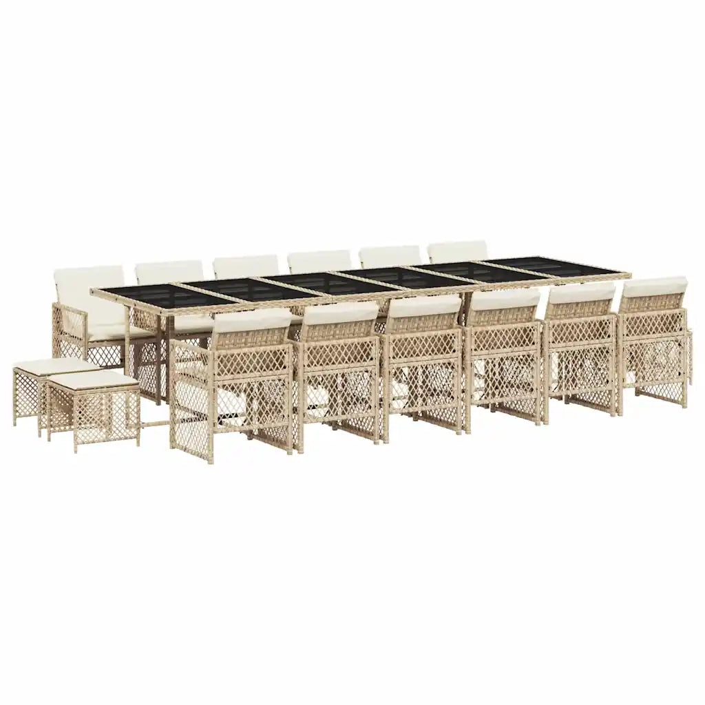 Set da Pranzo da Giardino 17 pz con Cuscini Beige in Polyrattan 3210826