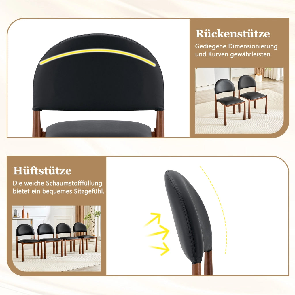 Sedia da Pranzo Set da 2 con Schienale Semicircolare Ergonomico e Gambe in Metallo, in PU Nero 80 cm