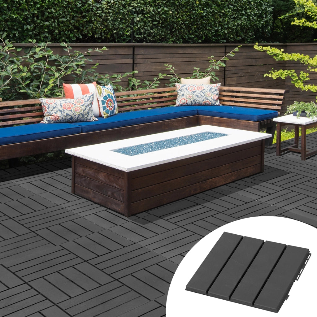 Set 9 piastrelle ad incastro per terrazza e balcone in plastica nera 30x30 cm
