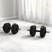 Set di Manubri Regolabili 15 kg 2 in 1  Convertibili in Bilanciere, con Impugnature Antiscivolo, Nero