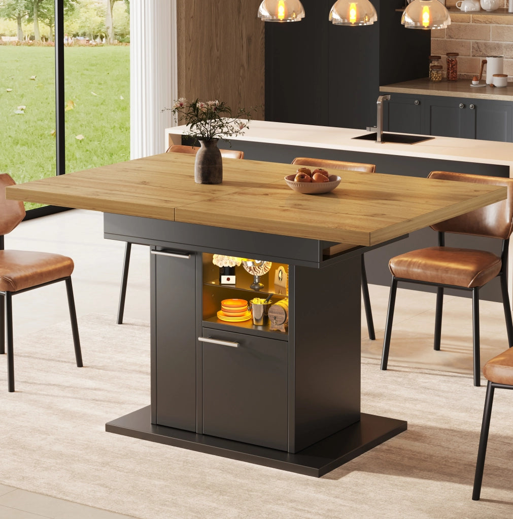 Tavolo da pranzo allungabile nero con LED e vani