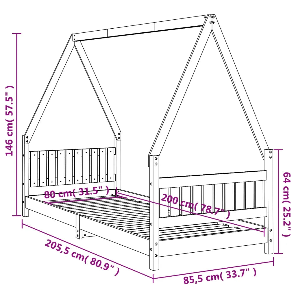 Giroletto per Bambini | Letto Infantile | Lettino 80x200 cm in Legno Massello di Pino