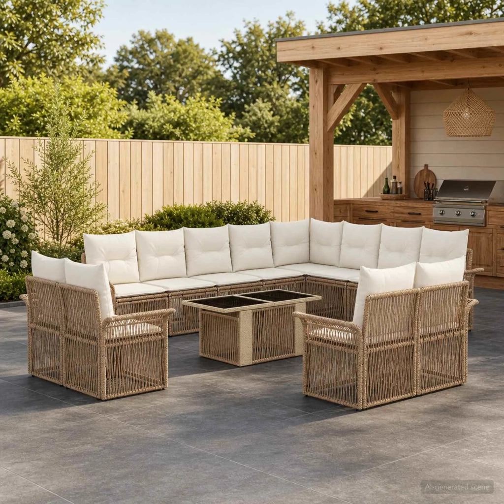 Set Divano da Giardino 13 pz Beige e Bianco Crema polyrattan 3436722