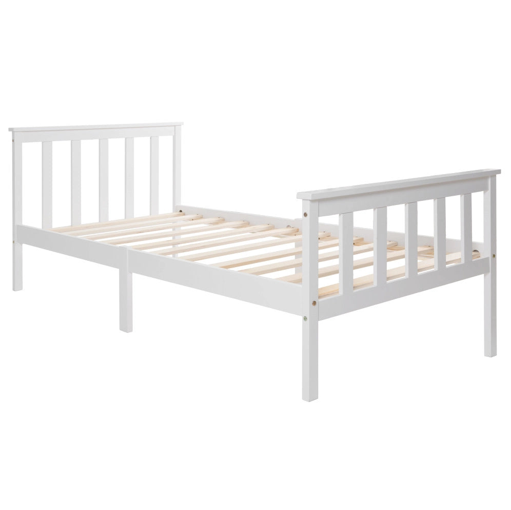 Letto singolo 90x200 cm con rete a doghe; in legno massello bianco