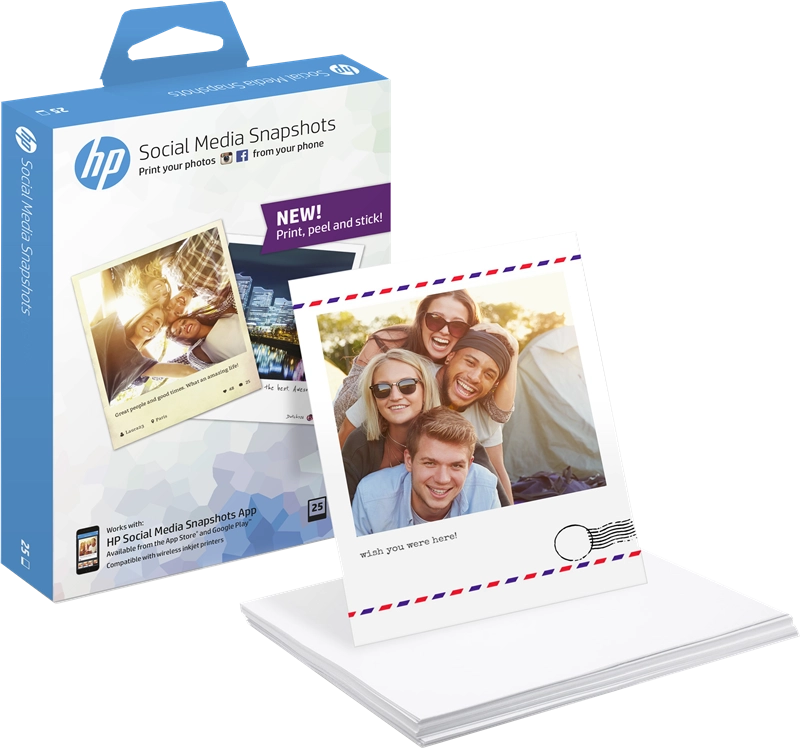 ORIGINAL HP Carta Bianco W2G60A Social Media Snapshots Carta fotografica, 10x13cm, g/m², 25 fogli, semi brillante, autoadesiva