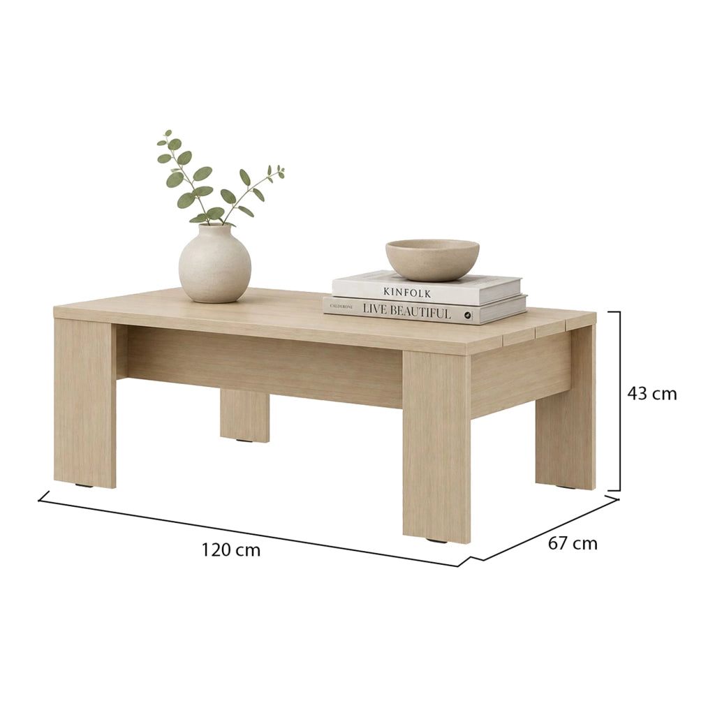 Bertona, Tavolino da Salotto Forma Rettangolare, 120x67x43h cm Marrone Rovere