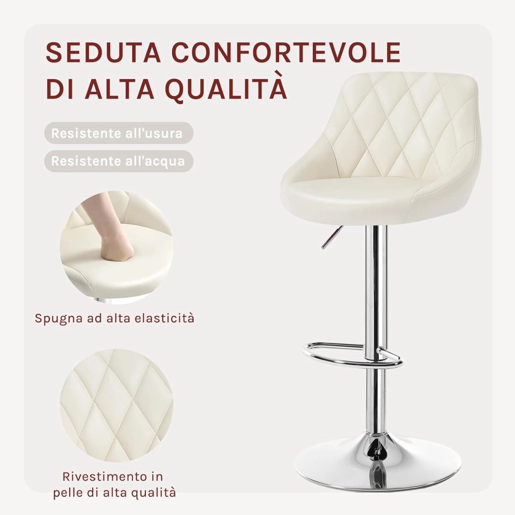 Sgabello da Bar Moderno Girevole Sedia Cucina Alta con Schienale Quadrato Poggiapiedi Senza Braccioli Altezza Regolabile in PU Crema 1 Pezzo