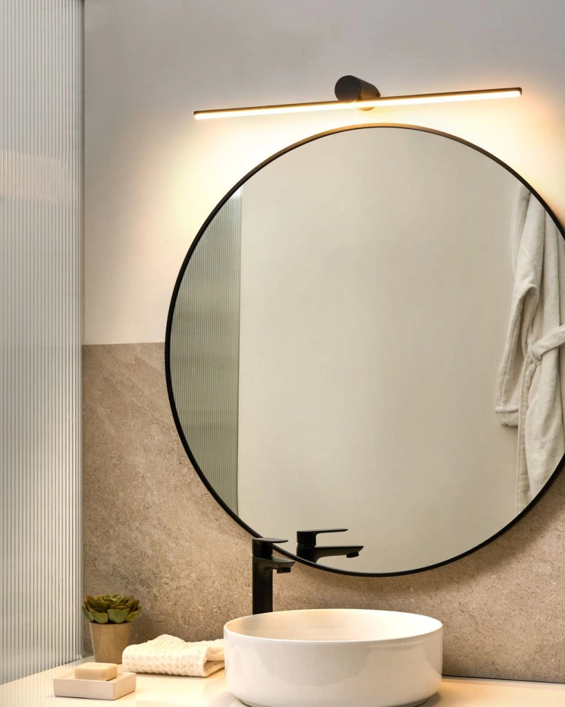 Immagine lampada specchio luce nero LED metallo orizzontale bagno soggiorno moderno lampada da parete