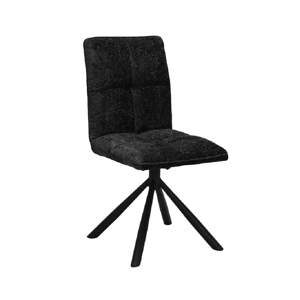 Sedia da pranzo girevole DANIEL - Tessuto grigio scuro - Gambe in metallo nero - Altezza 96,5 cm - Stile design/industriale
