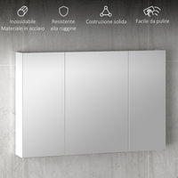 Specchio da Bagno Pensile a 3 Ante  90x13,5x60 cm Rivestimento in Melamina Bianco