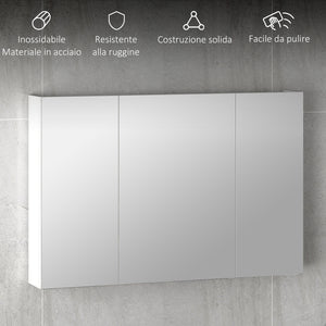 Specchio da Bagno Pensile a 3 Ante  90x13,5x60 cm Rivestimento in Melamina Bianco
