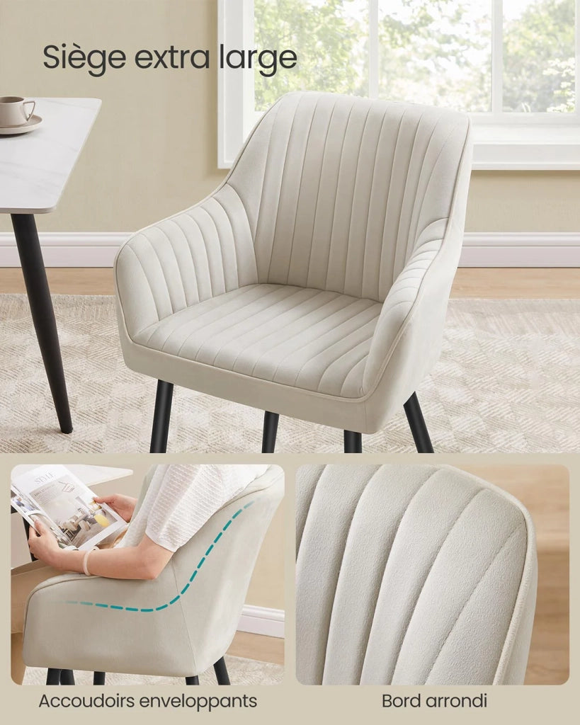 Sedia da pranzo poltrona seduta imbottita con braccioli larghezza seduta 49 cm gambe in metallo rivestimento in velluto portata 110 kg per soggiorno o camera da letto beige 12_0004918