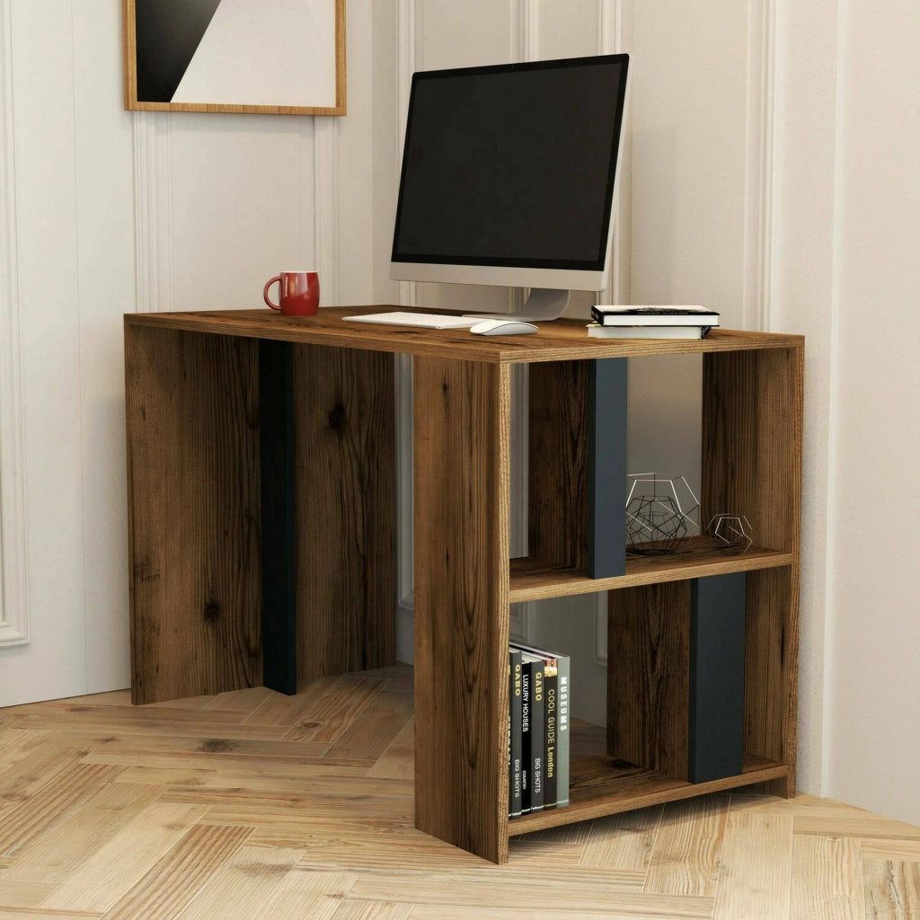 Scrivania Bising, Scrittoio multiuso, Tavolo per ufficio porta PC, Piano di lavoro, 120x60h75 cm, Noce e Antracite