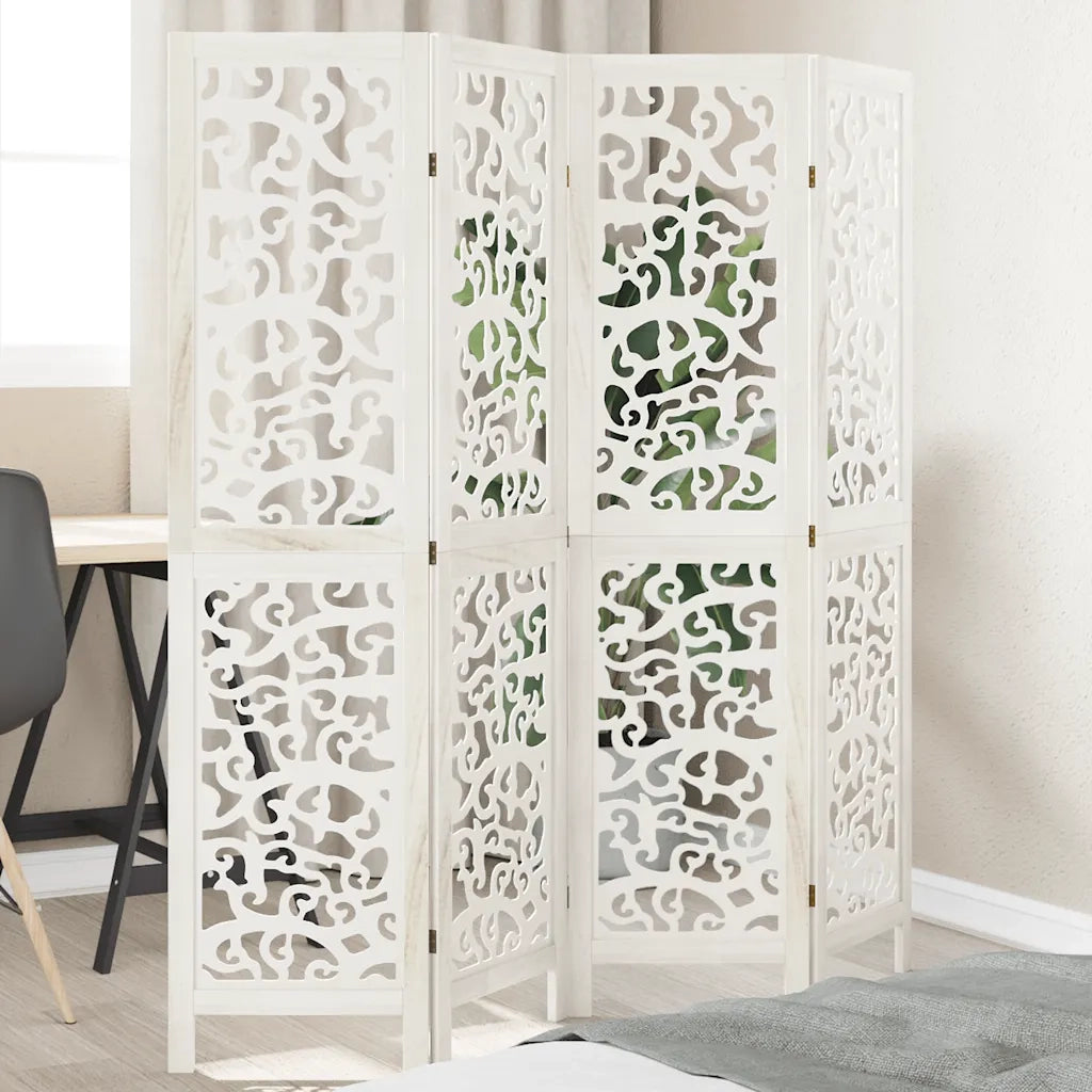 Divisorio Ambienti 4Pannelli Bianco Legno Massello di Paulownia 358737