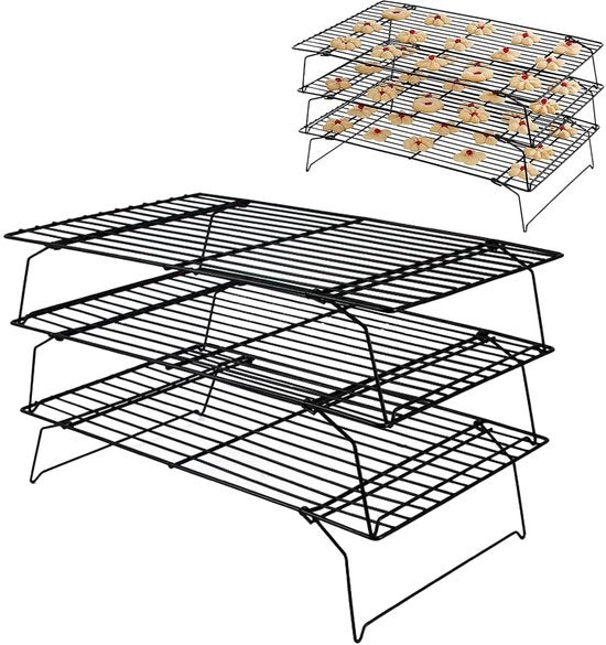 Rack di raffreddamento, 3 strati, 40 x 25 cm, rack di raffreddamento per torte, rack di stoccaggio per cucina, rack di accessori per cucina, per torte, torte fresche, muffins