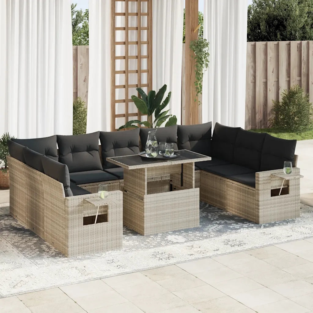 Set Divano Giardino 10 pz con Cuscini Grigio Chiaro Polyrattan 3326543