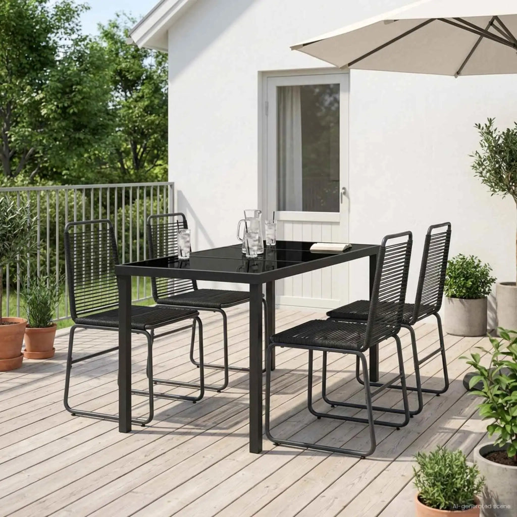Set da Giardino 5 pz Nero Metallo e Rattan 3422844