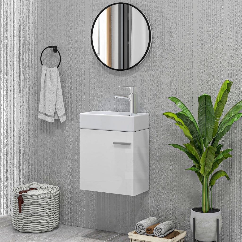 Mobile Bagno con Lavabo Sospeso e Anta ¨C Zephmum ¨C Bianco Lucido 40x23x50 cm