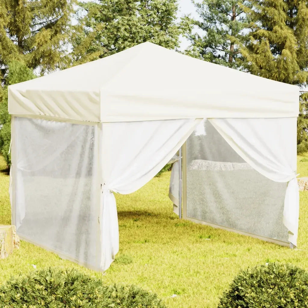 Tenda per Feste Pieghevole con Pareti Laterali-Tenda Gazebo Crema 3x3 m 116180
