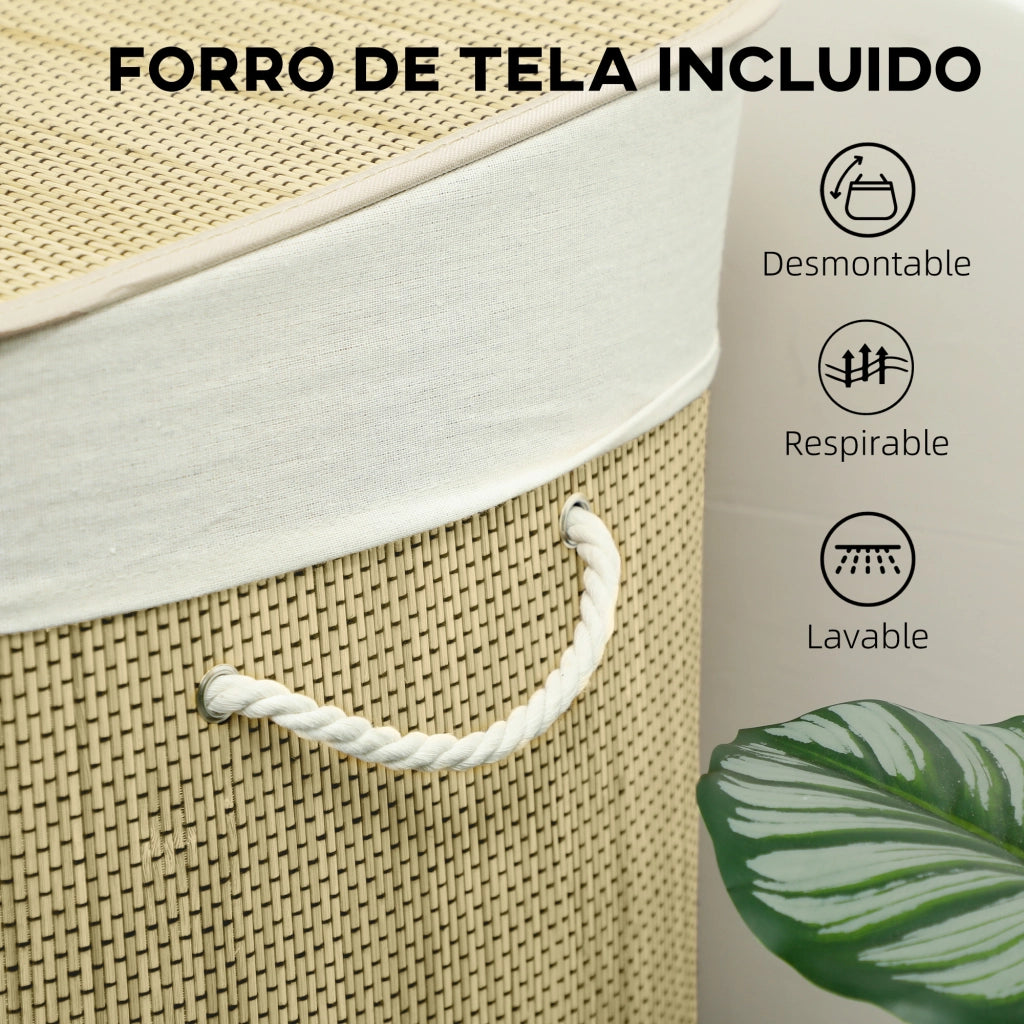 Cestino per Biancheria in Bamb¨´ con 3 Scomparti ¨C Zephmum ¨C 60x40x60 cm Crema