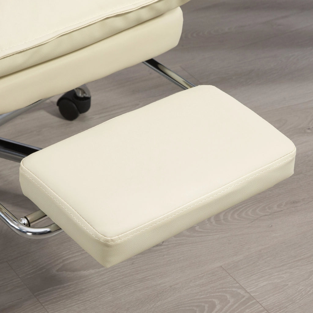 Sedia Ufficio Ergonomica Girevole e Reclinabile con Poggiapiedi in Finta Pelle Beige
