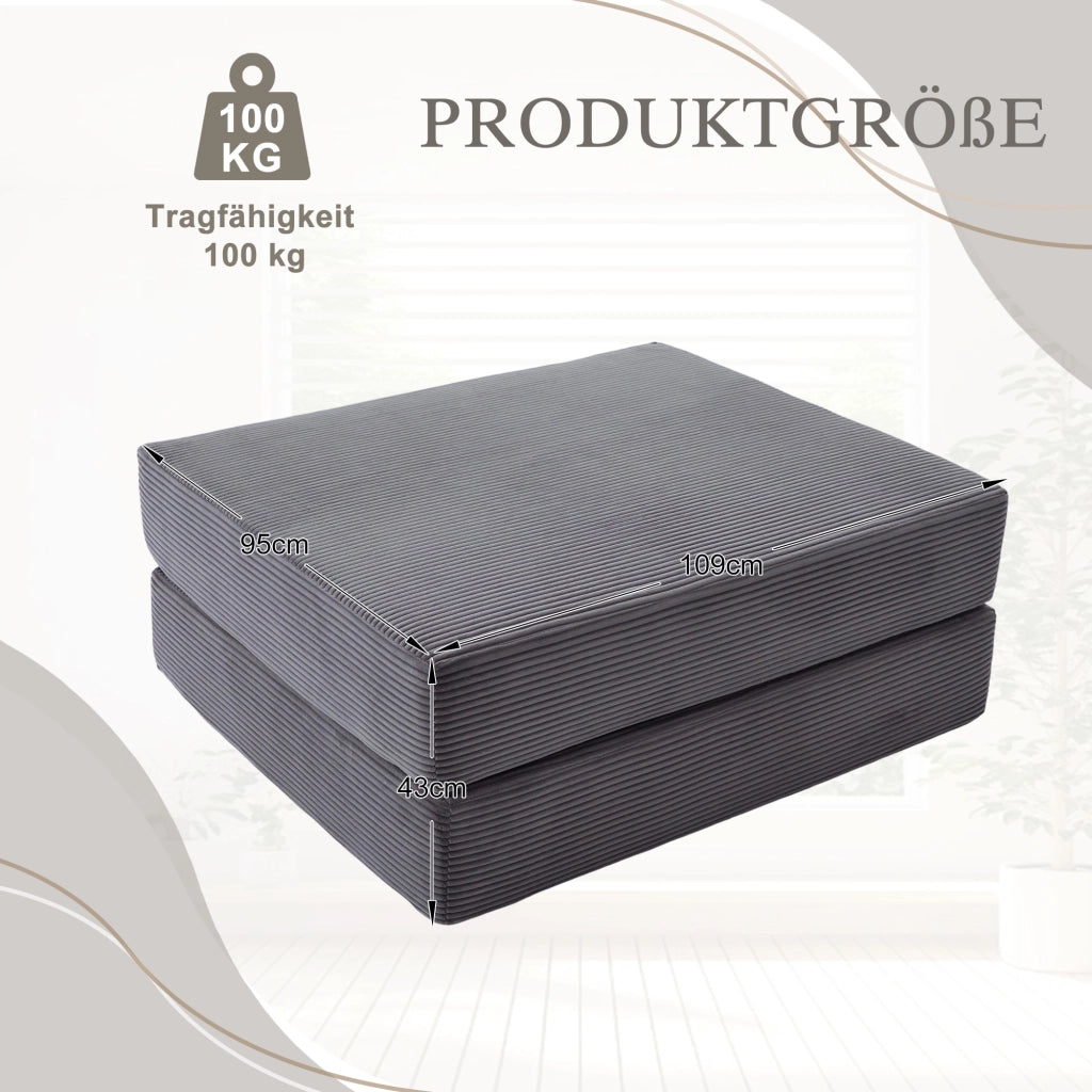 POUF Pieghevole 109x95x43 cm in Corduroy Grigio Scuro