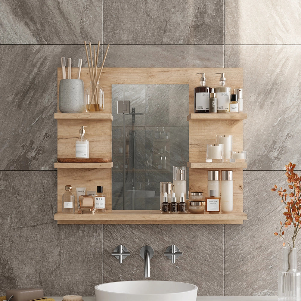 Vicco Specchio contenitore bagno Quercia dorata 58.8 x 50 cm con ripiani
