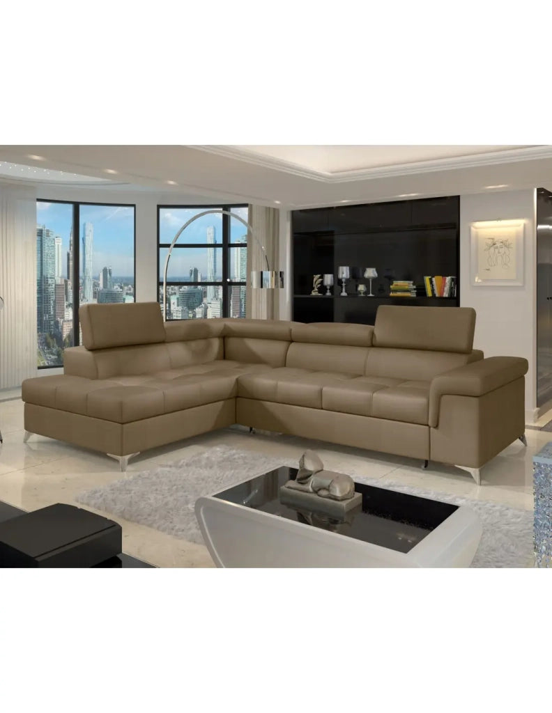 Divano angolare trasformabile PALAZZO 4 posti marrone – angolo sinistro con 1 cuscino