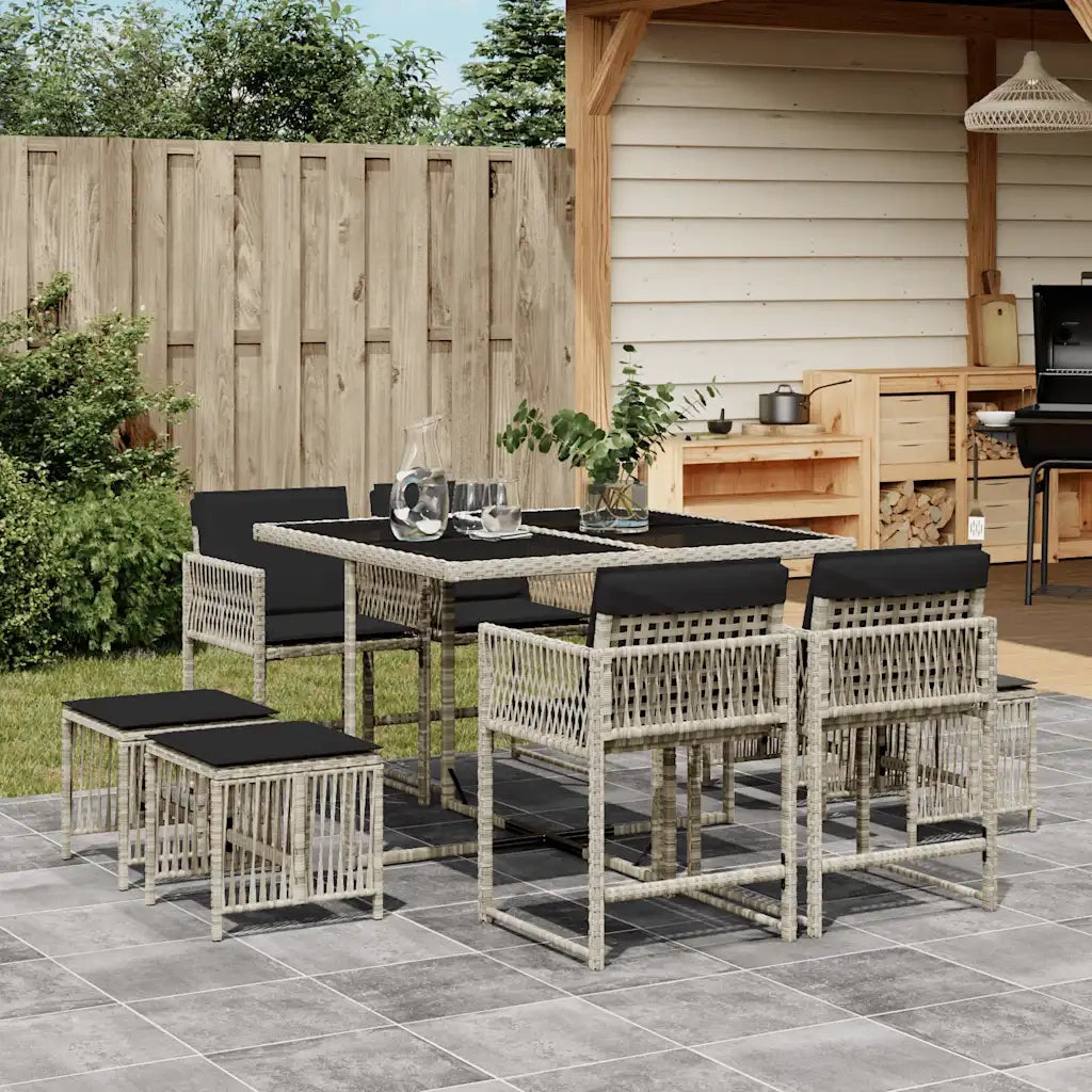 Set Pranzo da Giardino 9pz con Cuscini Grigio Chiaro Polyrattan 3211499