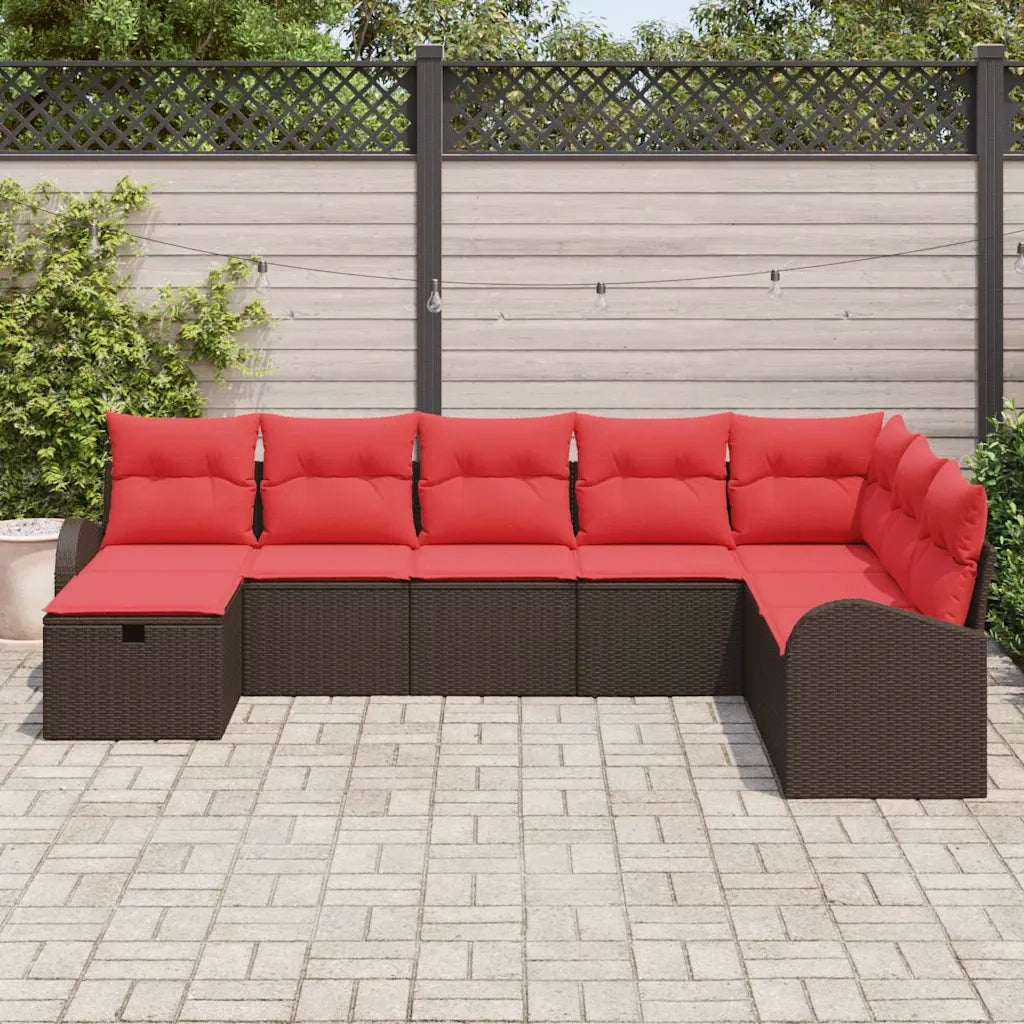 Set Divano da Giardino con cuscino 8 pcs Marrone Poly Rattan