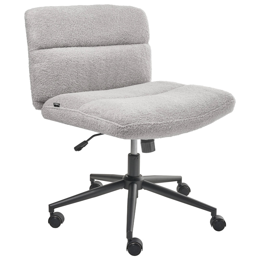 Sedia da scrivania per ufficio Grigio Chiaro Boucle Rivestimento ampio senza braccioli Seduta pneumatica Base girevole Inclinabile