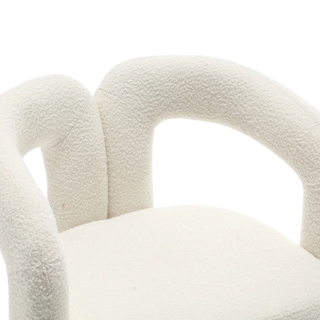 Poltrona girevole in bouclé beige a 360° con base in metallo