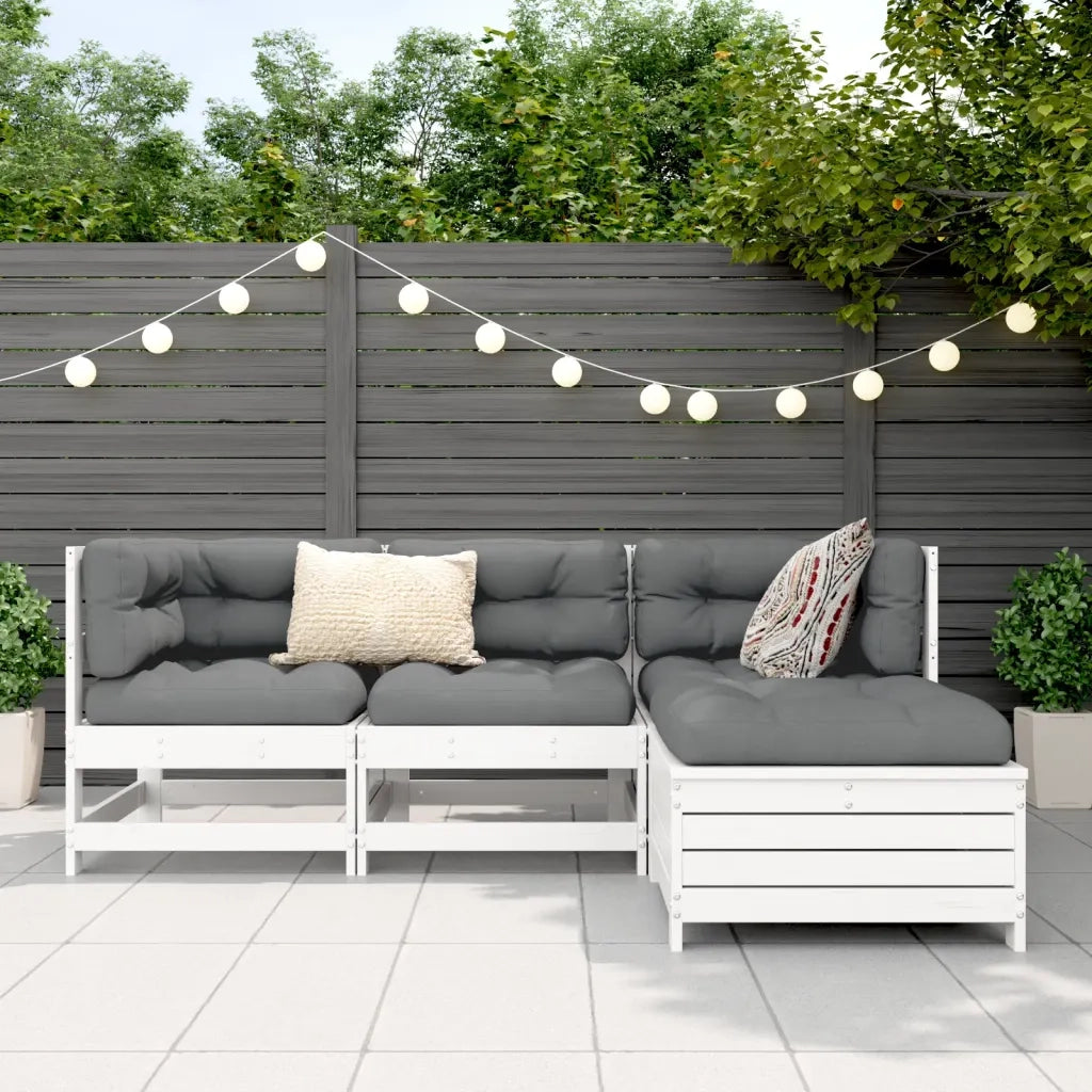 Set Salotto da Giardino 4 pz Bianco in Legno Massello di Pino