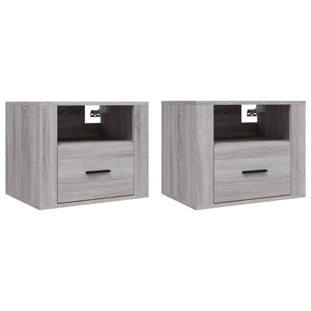 Set di 2 Comodini | Armadio da Notte | Mobiletto da notte a Muro Grigio Sonoma 50x36x40 cm