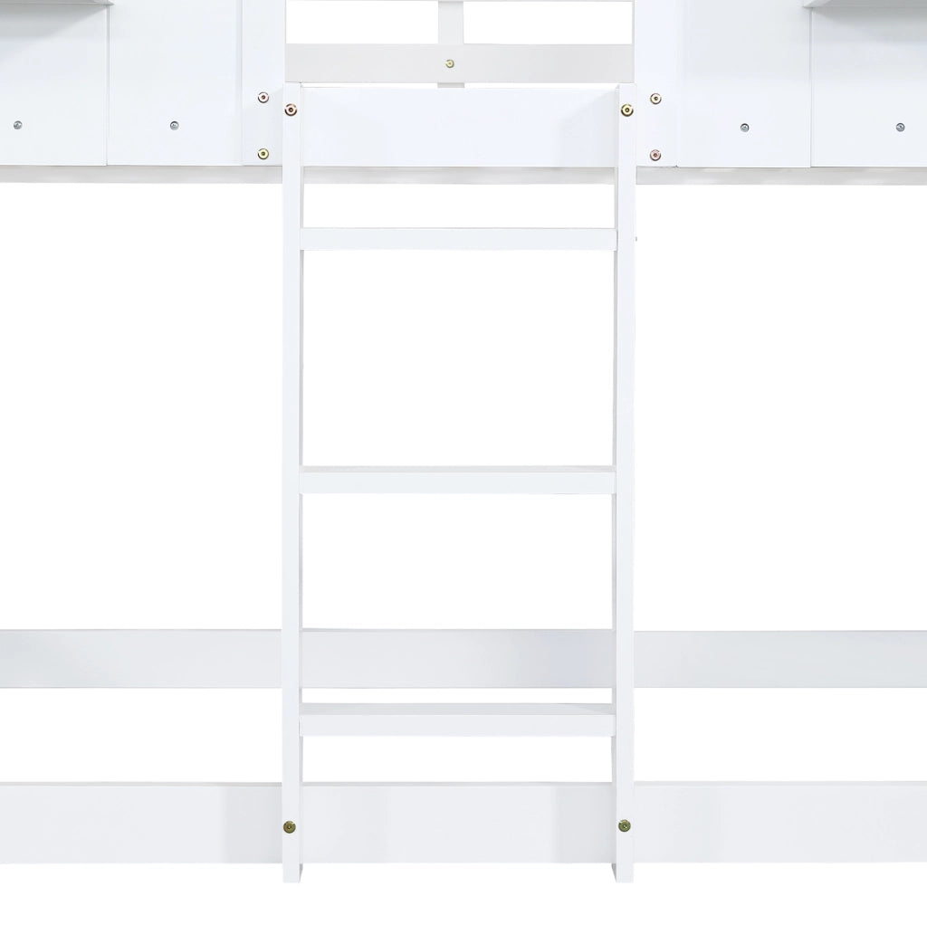 Letto a castello 90x200 cm con scivolo e finestre in legno e MDF bianco