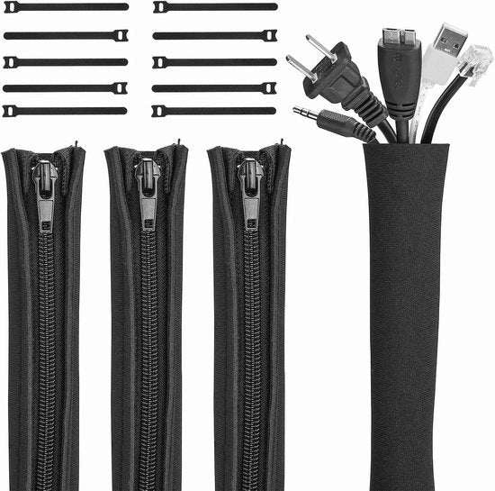 Sistema di Gestione e Nascondimento di Cavi per PC TV Computer Home Entertainment - Astuccio Flessibile per Cavi e Cavi di Rete - Nero [4 pezzi]