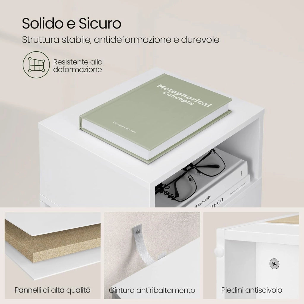 Set di 2 Comodino Stretto, Comodino con 2 Scomparti a Giorno e Cassetto, Tavolino da Notte 25x30x66cm, Mobile Salvaspazio per Camera da Letto, Soggiorno, in Truciolato, Rovere, 0011CTG-2