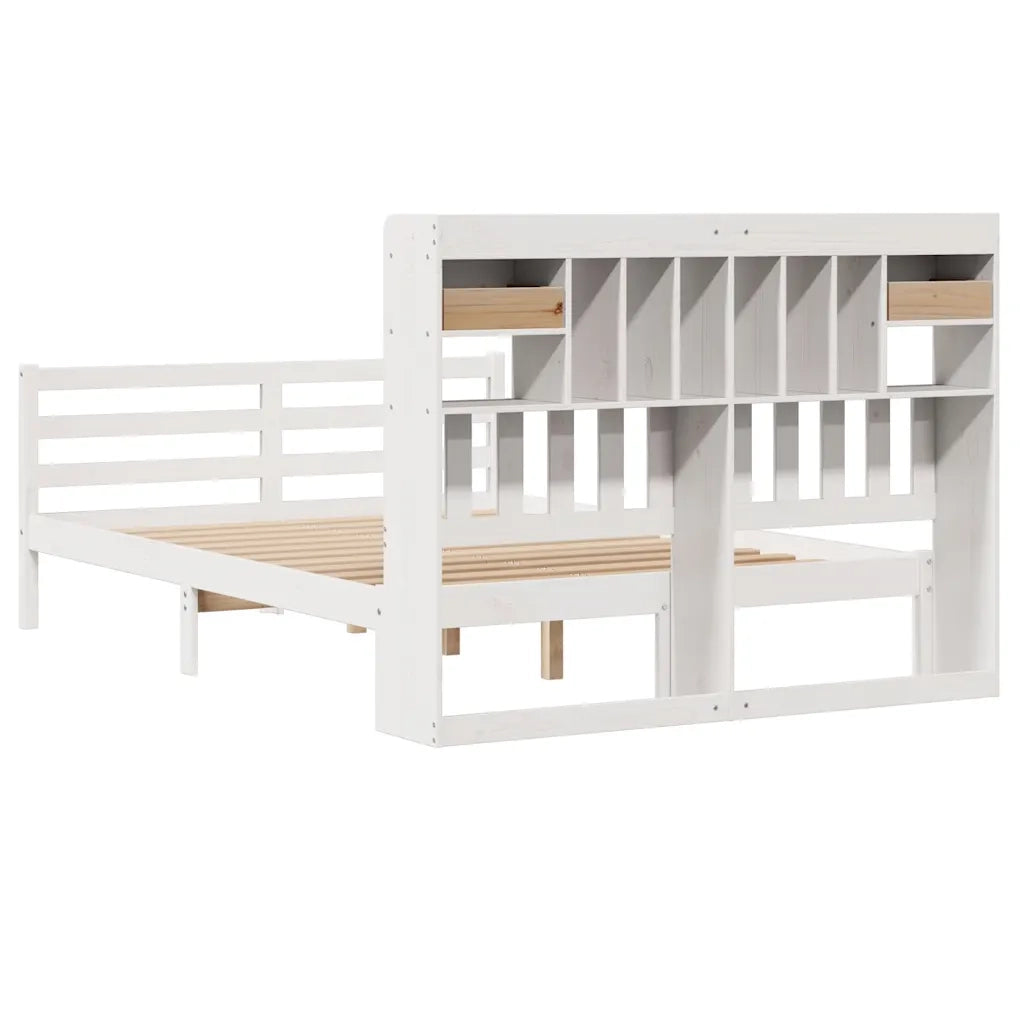 Letto Libreria senza Materasso-Struttura Letto con contenitore Bianco 140x200 cm Legno di Pino 655311