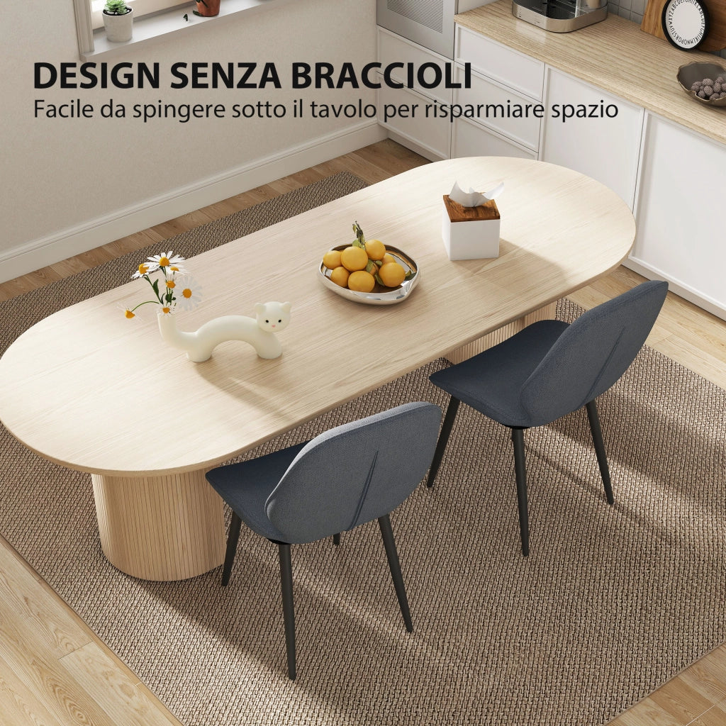 Set 2 Sedie da Pranzo 46x56x86 cm con Schienale Ricurvo in Tessuto Effetto Lino Grigio e Nero