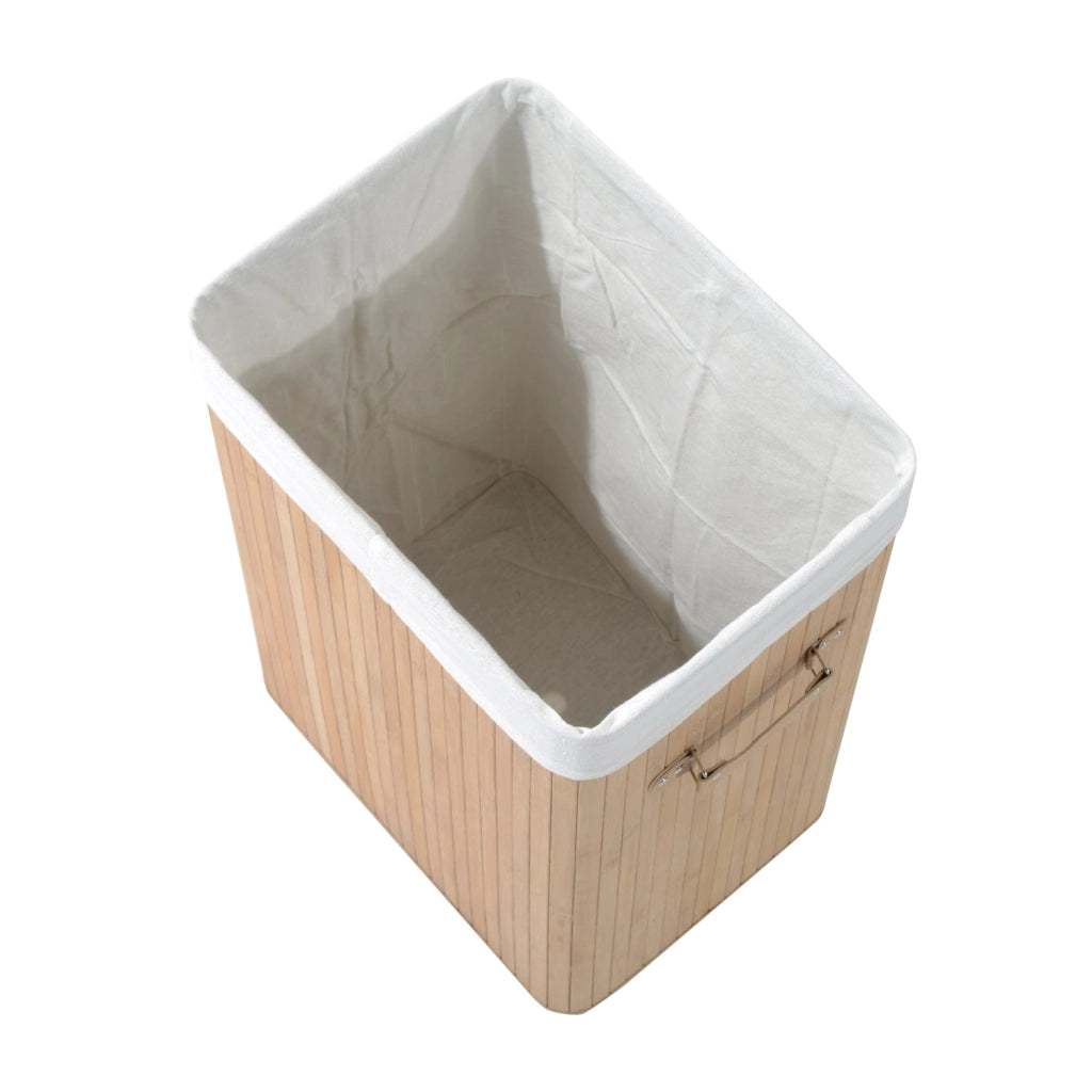 Cesta Portabiancheria 40x30x60 cm in Bambù con Coperchio e Fodera Rimovibile