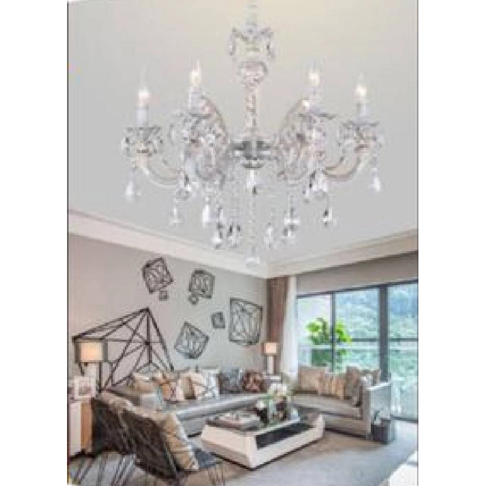 Trade Shop - Lampadario Soffitto Classico 6 Bracci Attacco E14 Vetro Effetto Cristallo A01-6 -