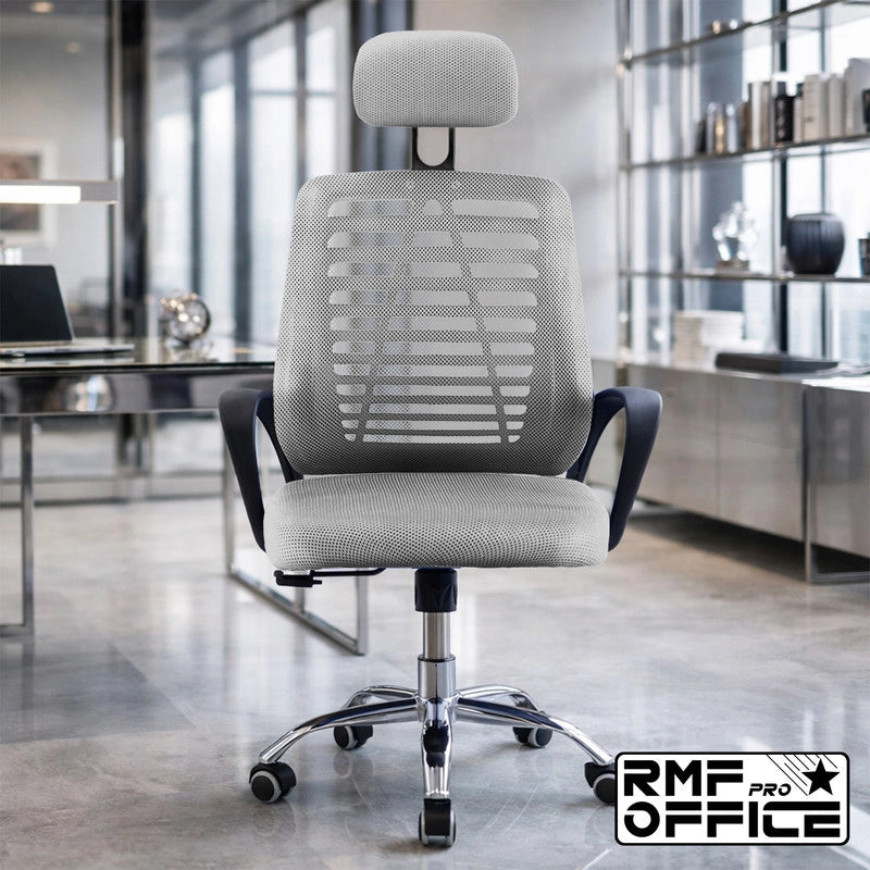 RMF Sedia Ufficio Ergonomica Professionale Reclinabile, Sedia Scrivania in Rete con Seduta Comoda e Rilassante - Poltrona Relax Ufficio con Ruote Girevoli Altezza Regolabile  BIANCA