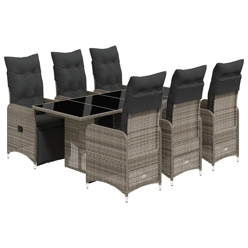 Set BistrÃ² da Giardino 7 pz con Cuscini in Polyrattan Grigio