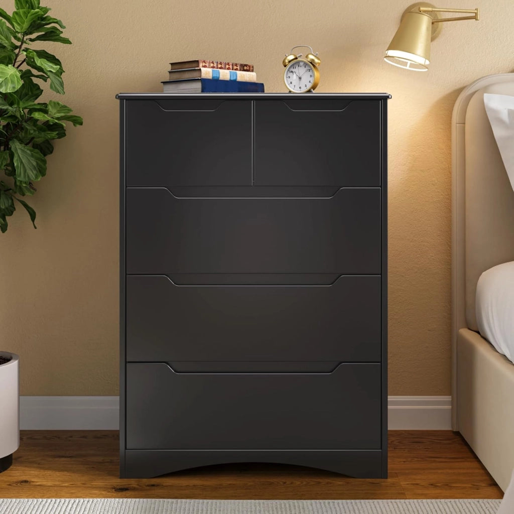 Cassettiera con 5 cassetti, armadio per camera da letto, armadietto per soggiorno, impermeabile e durevole, 94 x 72 x 41 cm (nero)