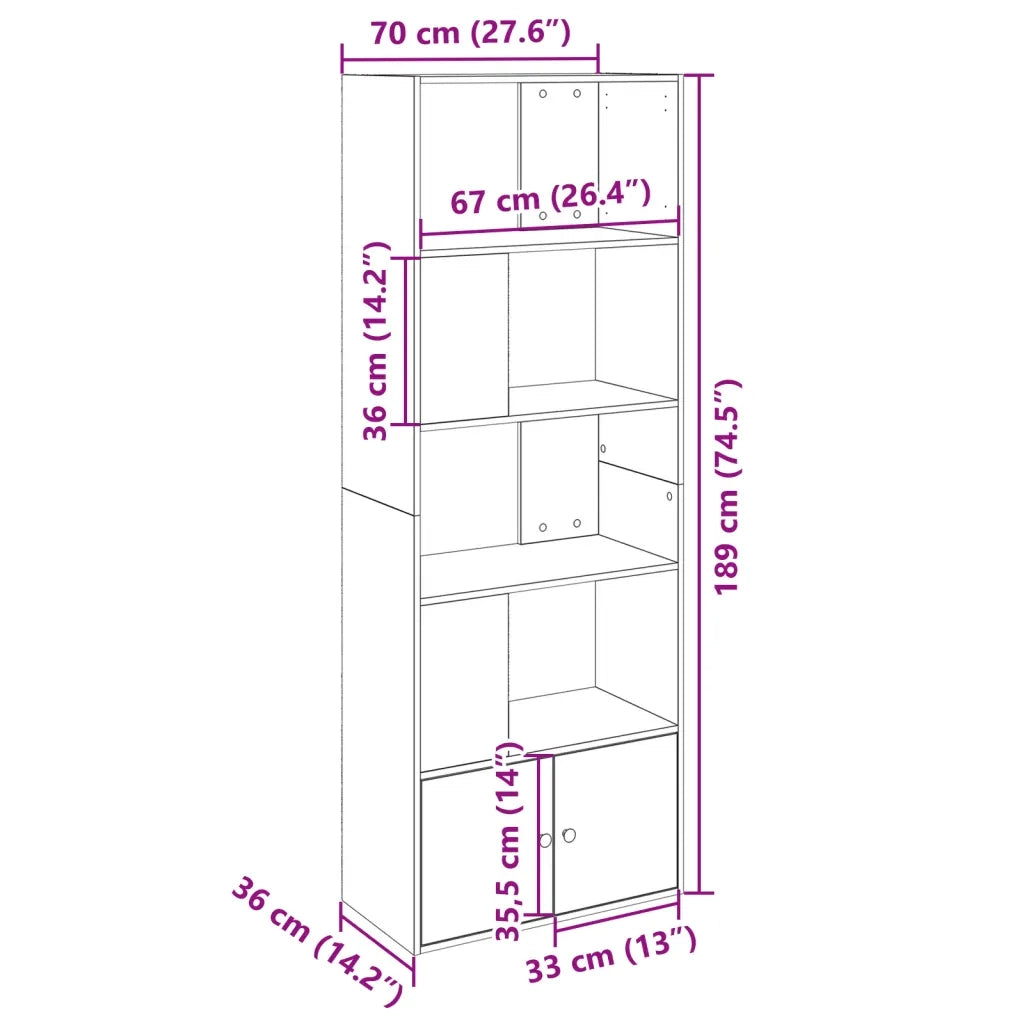 Libreria Nera 70x36x189 cm in Legno Multistrato
