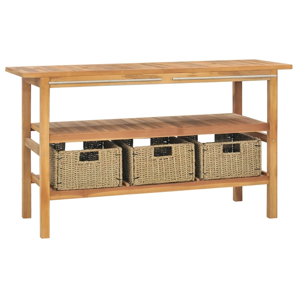 Mobile Vanità Bagno e Lavandini Marmo Nero Legno Massello Teak 3096584