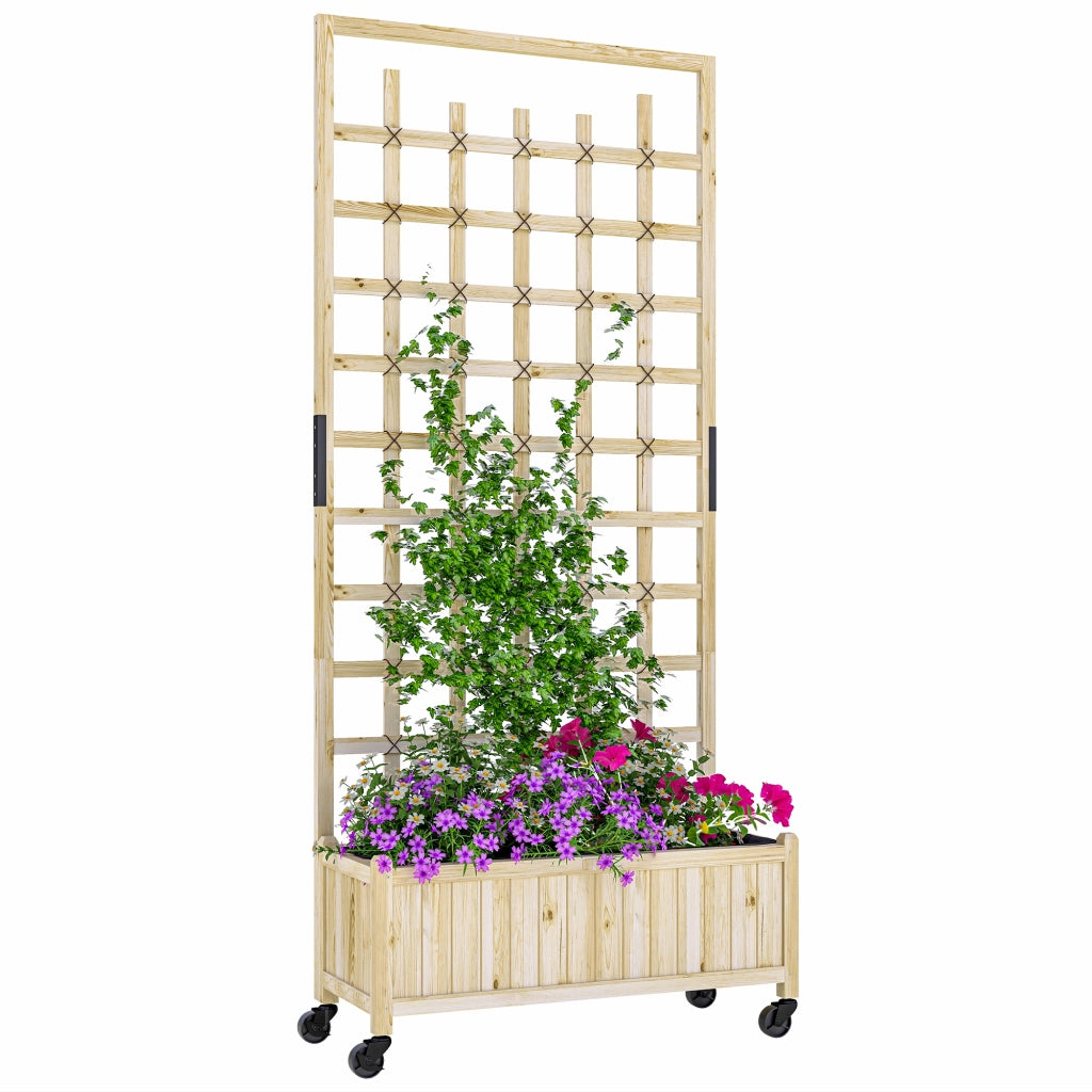 Fioriera con griglia e ruote per rampicanti ¨C zephmum ¨C legno massello naturale 82.5x35x186cm
