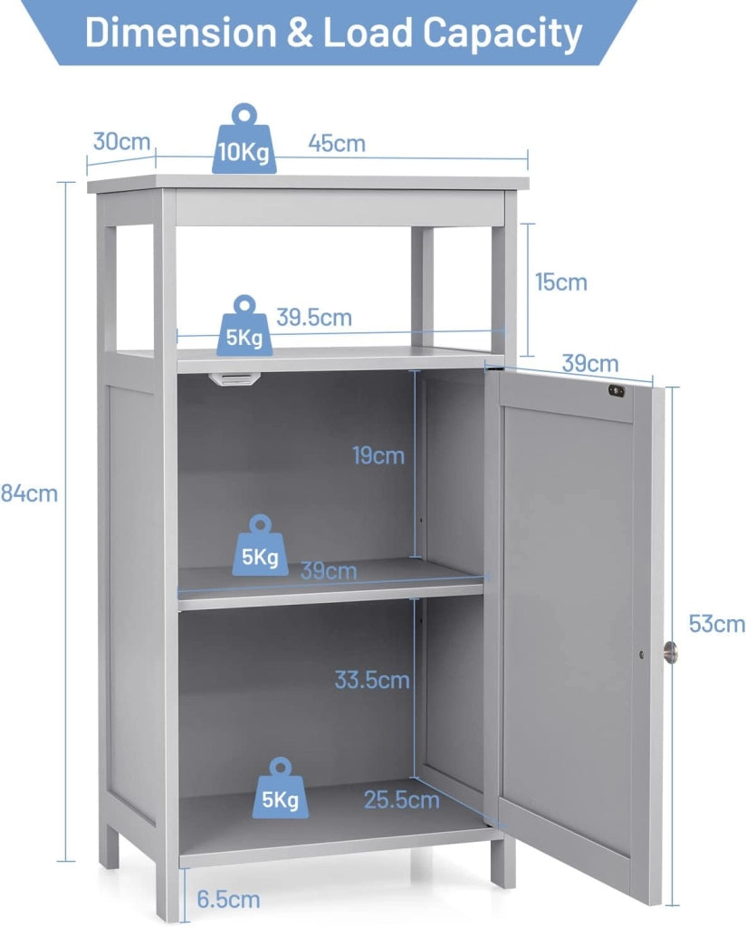 Armadietto del Bagno, Armadio Multifunzionale con Anta Singola e Mensola Regolabile, Organizer Moderno di Legno per Casa Ufficio e Hotel, 45 x 30 x 84 cm (Grigio)