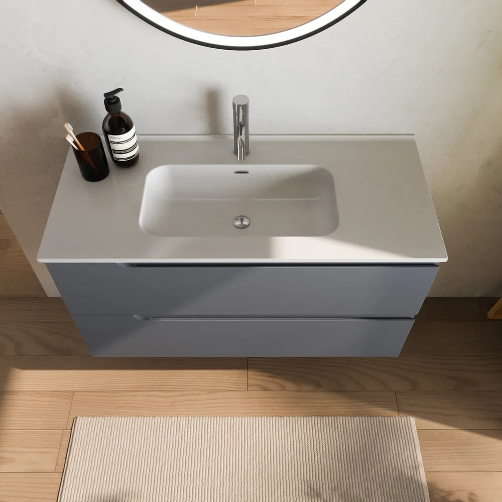 Mobile bagno sospeso 120 cm due cassetti grigio opaco con lavabo | Ardenne