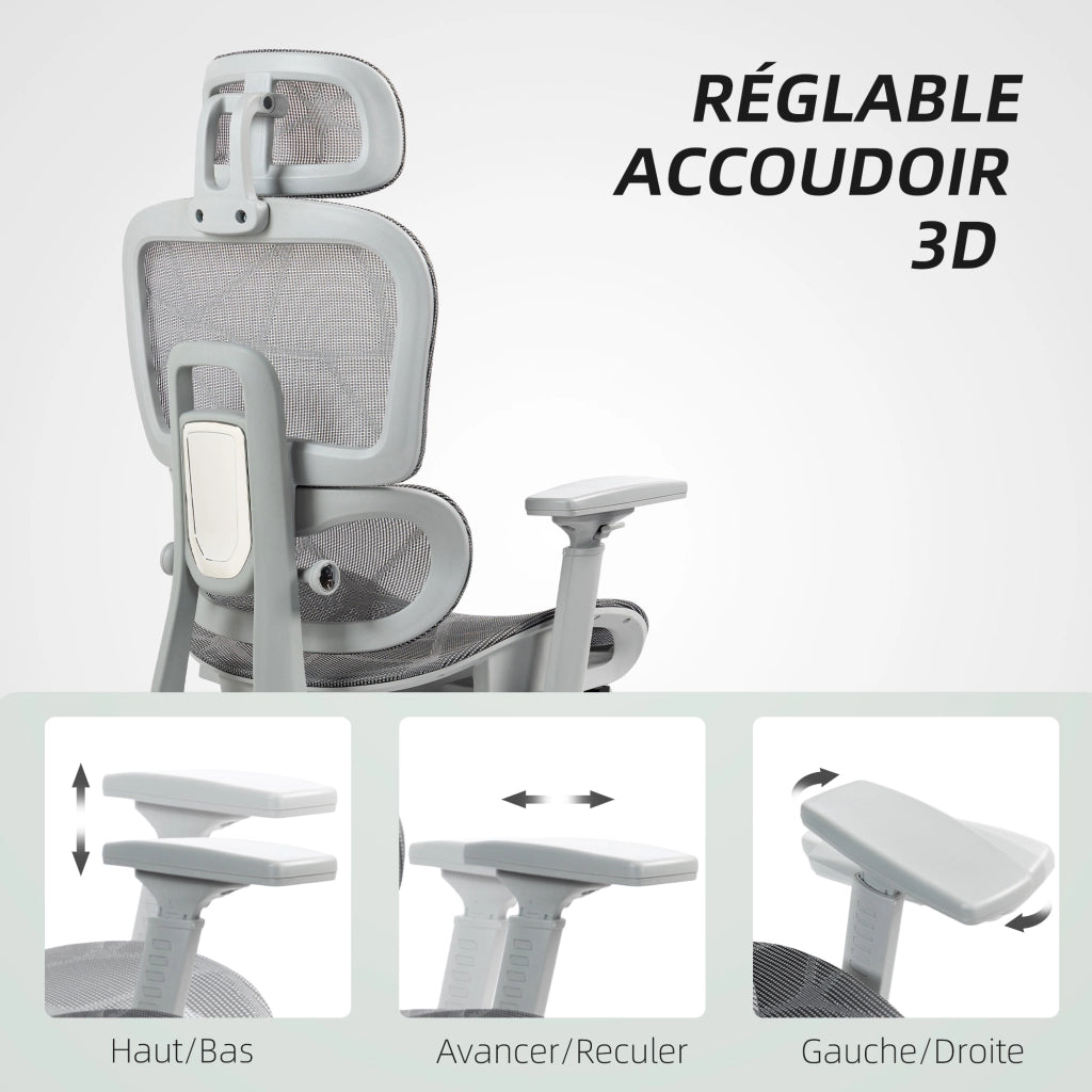 Sedia da ufficio ergonomica con schienale in rete e braccioli 3D ¨C zephmum ¨C grigio 66x64x122 cm